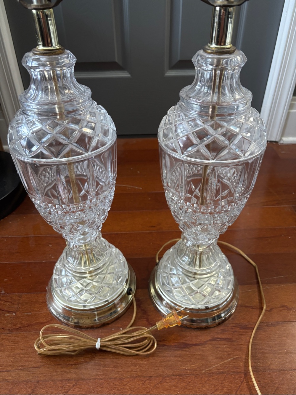 Vintage Hollywood Regency Cut Crystal Urn Table Lamps – Matching Pair